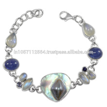 Lovely Blister Pearl Iolita Labradorite Piedra preciosa de piedra lunar y pulsera de plata esterlina 925